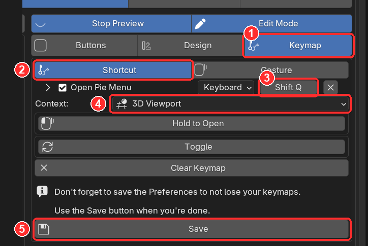 The Keymap tab