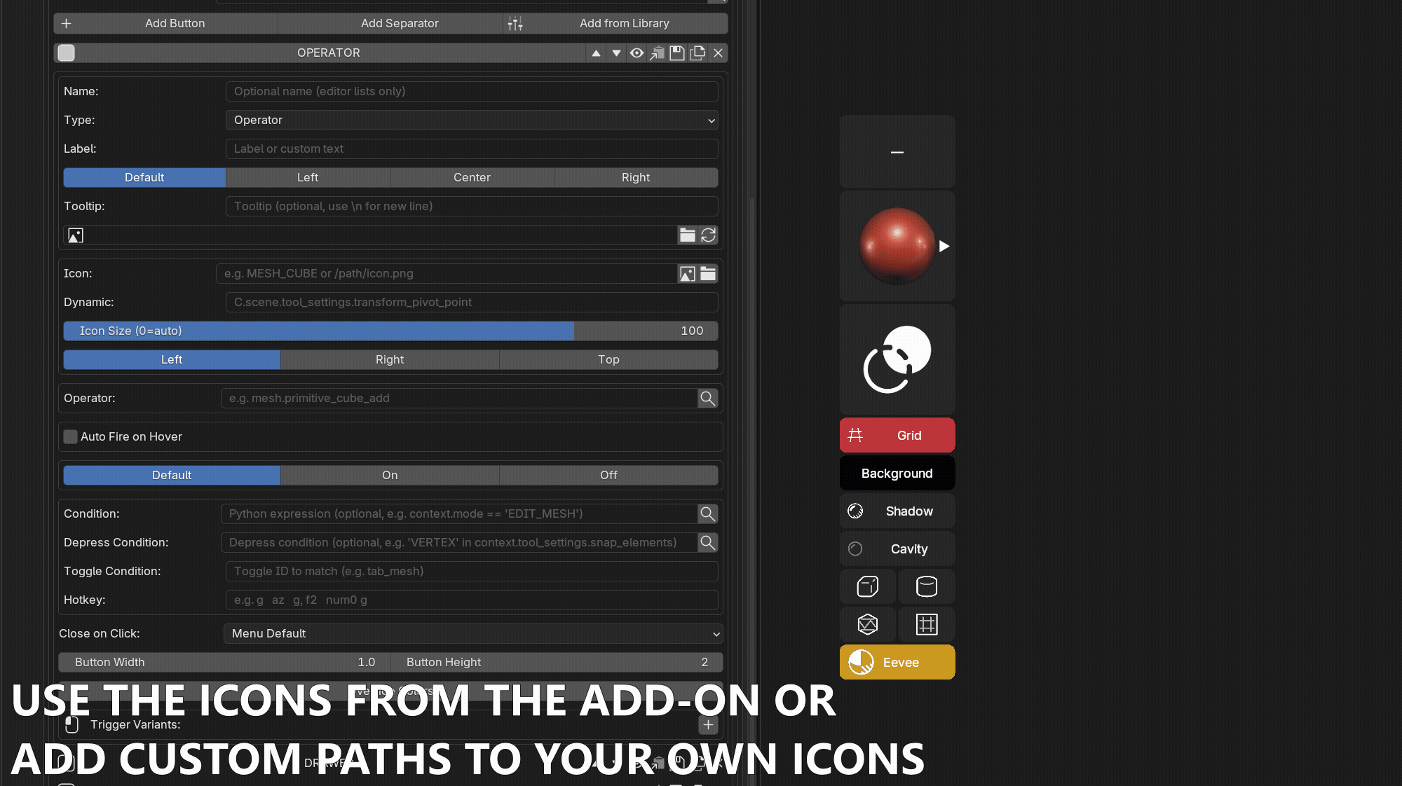 Icon library and custom icons