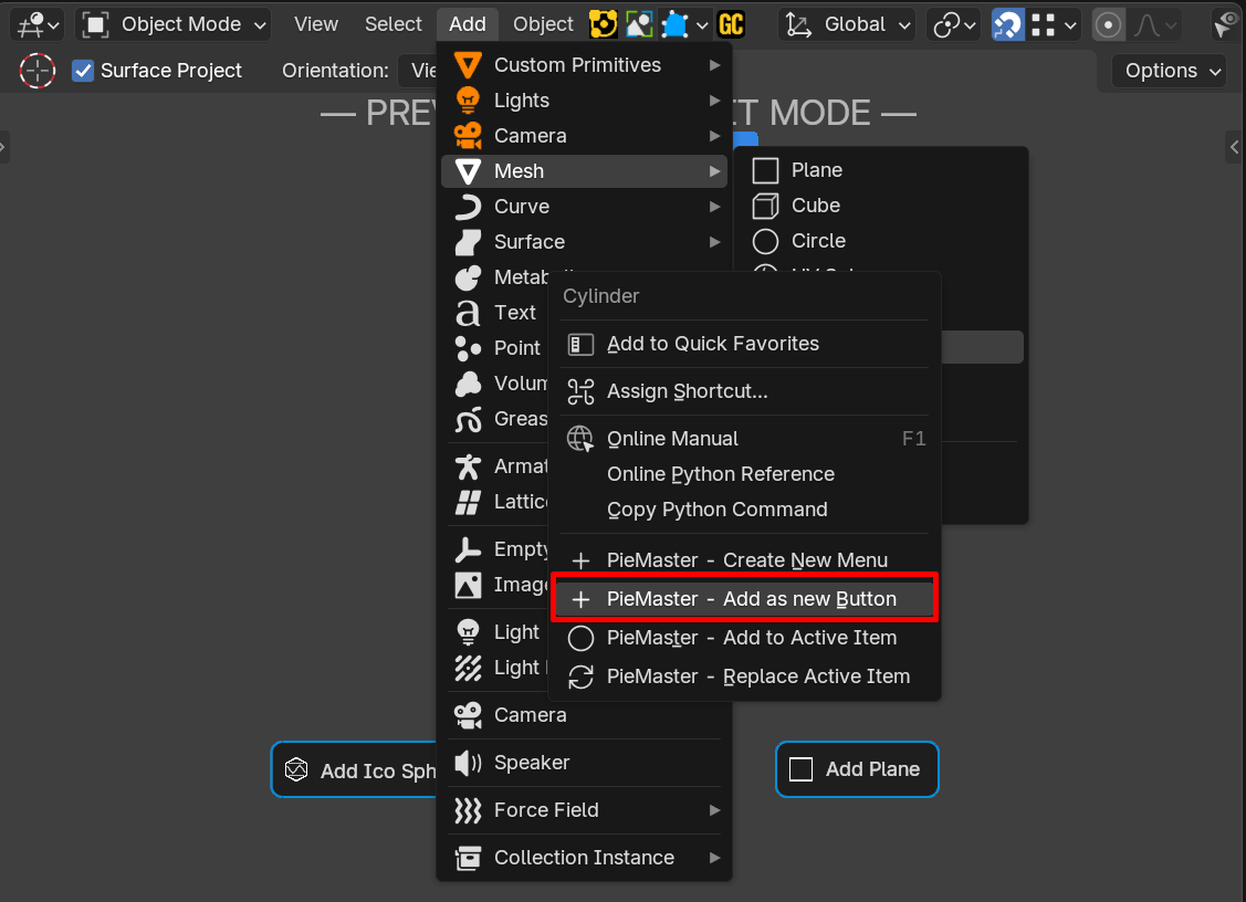 Create Pie Add other Buttons